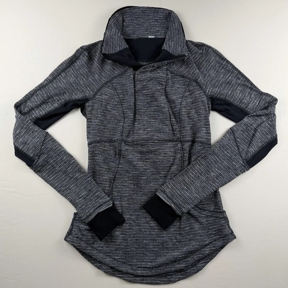 Lululemon Womens Black Quarter Zip Long Sleeve Activewear Pullover Jacket Size 4